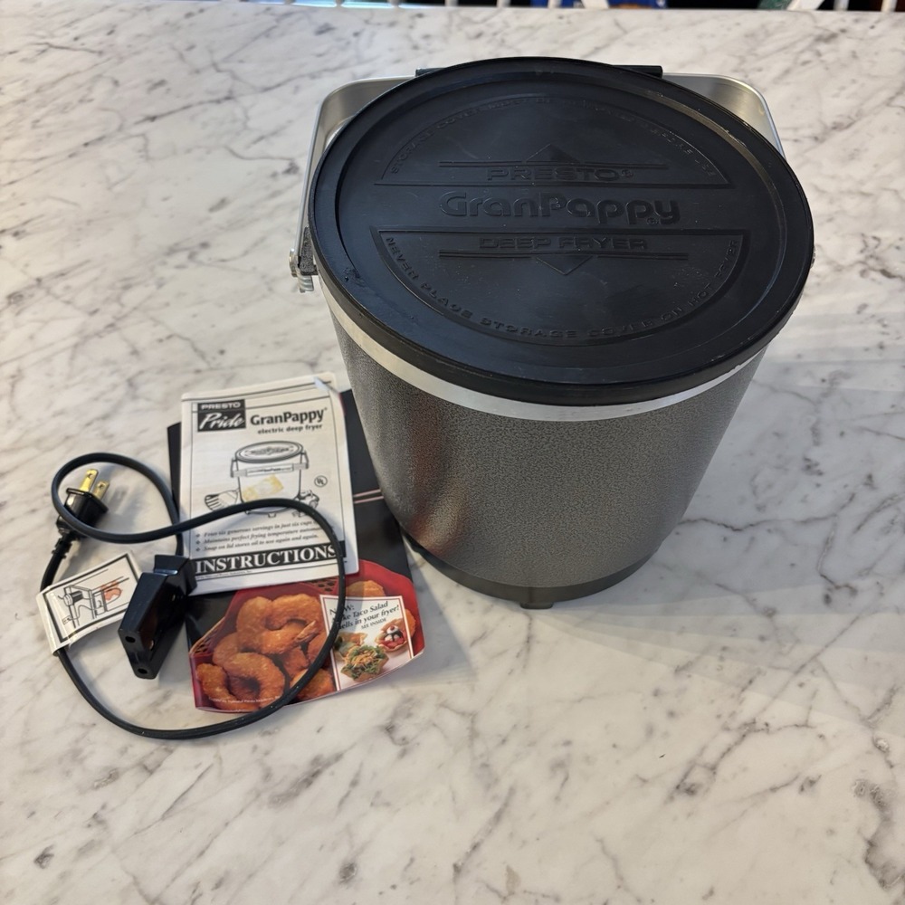 Presto Pride GranPappy Electric Deep Fryer 05411 Gray Mottled with Lid & Manual